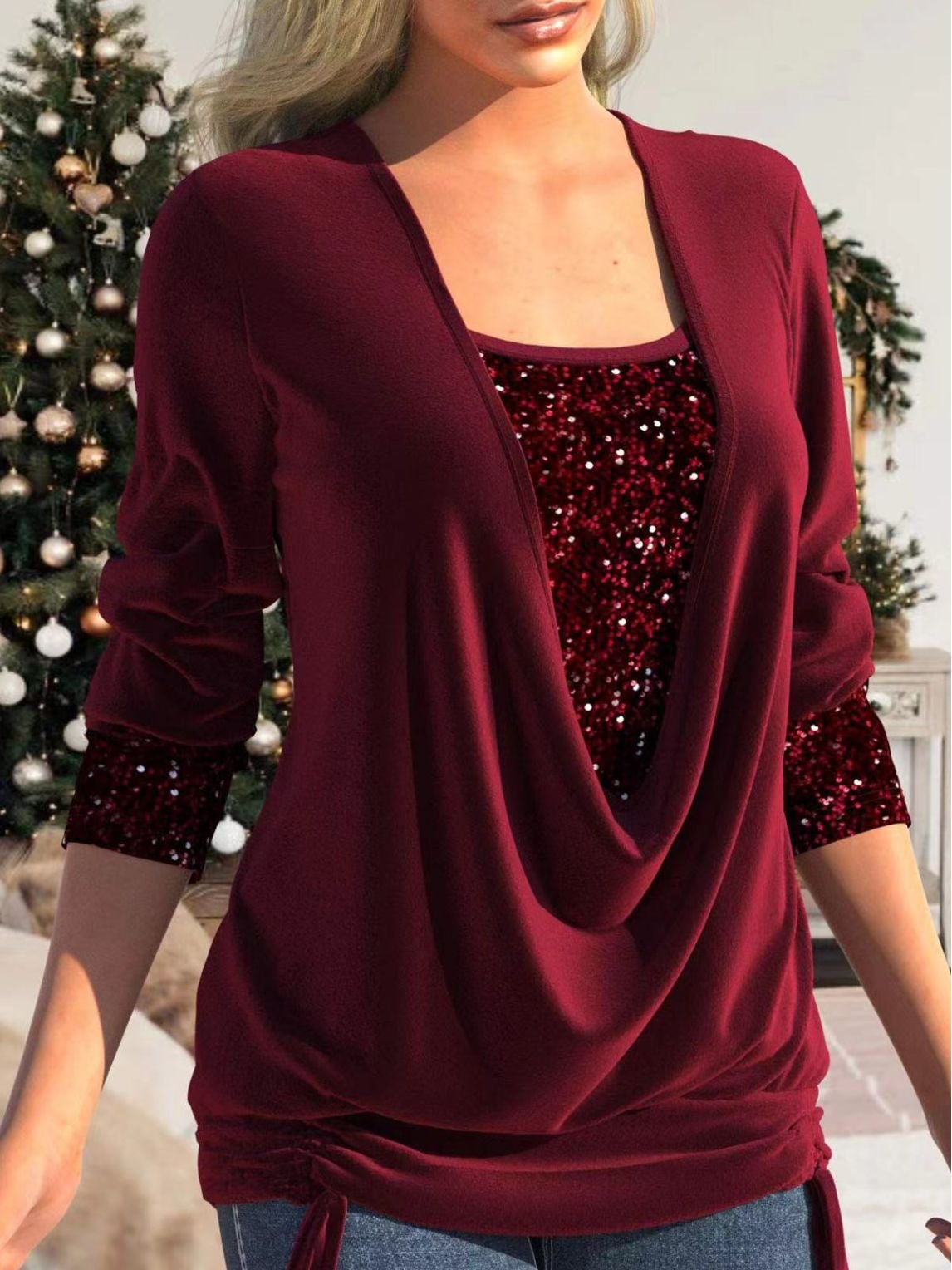 【S-5XL】✨Sequin Loose False Două bucăți Top