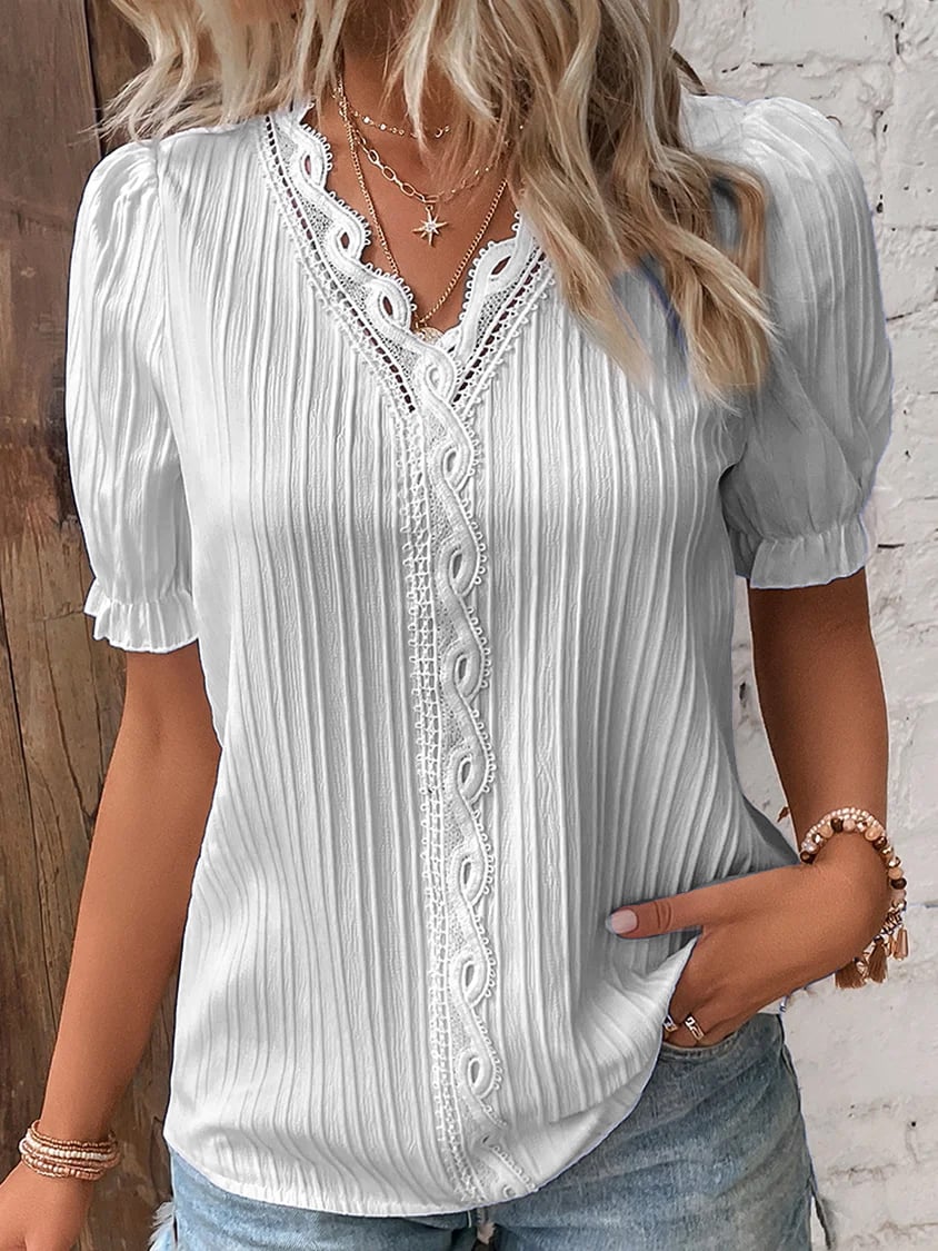 【🎁2024 Vânzare fierbinte】🔥V -Neck Paralel Model Lace Elegant Cămașă elegantă