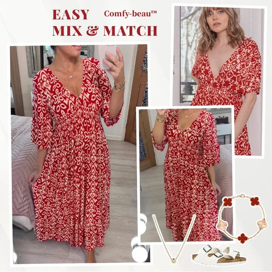 【S-5XL】💞Rochie lungă imprimată casual cu decolteu în V