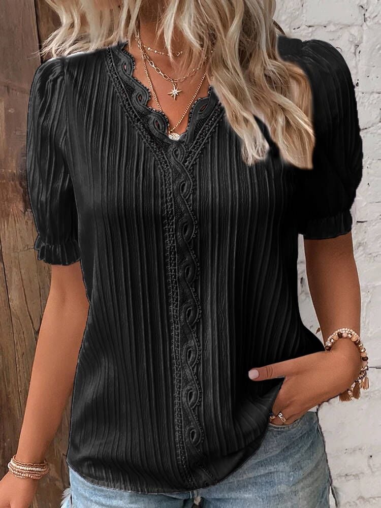 【🎁2024 Vânzare fierbinte】🔥V -Neck Paralel Model Lace Elegant Cămașă elegantă