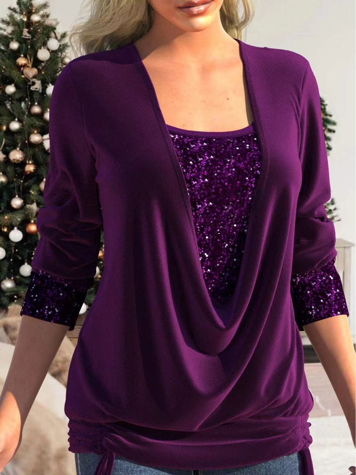 【S-5XL】✨Sequin Loose False Două bucăți Top