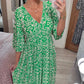 【S-5XL】🌸Υπερμεγέθη Stretch Pointed Neck Floral φόρεμα