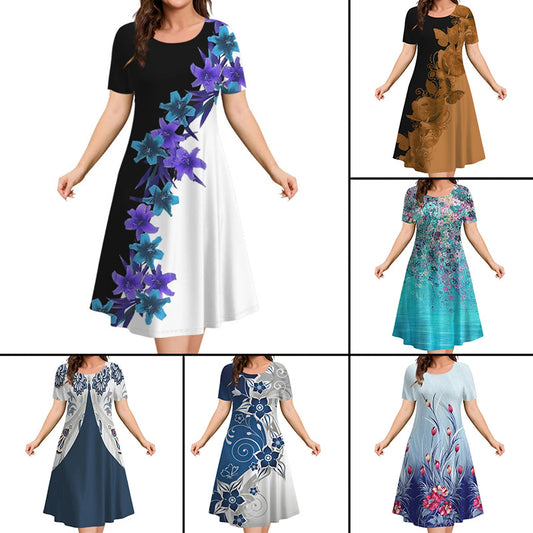 【S-4XL】🌺Γυναικείο casual φόρεμα με κοντό μανίκι και τύπωμα
