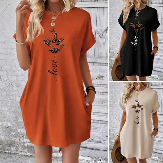 【S-2XL】🦋Φόρεμα με κοντό μανίκι με εκτύπωση πεταλούδας