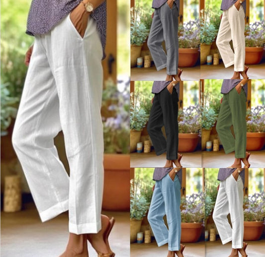 【M-4XL】👖Pantaloni drepți largi din bumbac și in