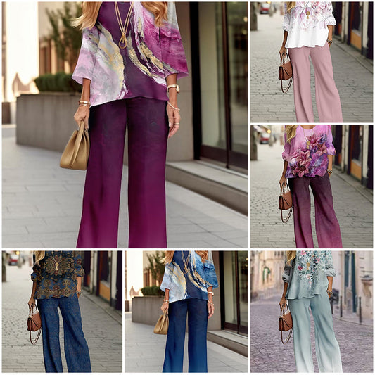 【S-4XL】🌸Γυναικείο σετ με μαλακό casual μπλουζάκι και φαρδιά παντελόνια