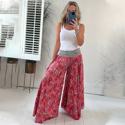 💕Produse noi 40% off🌸Pantaloni cu talie elastică cu model etnic