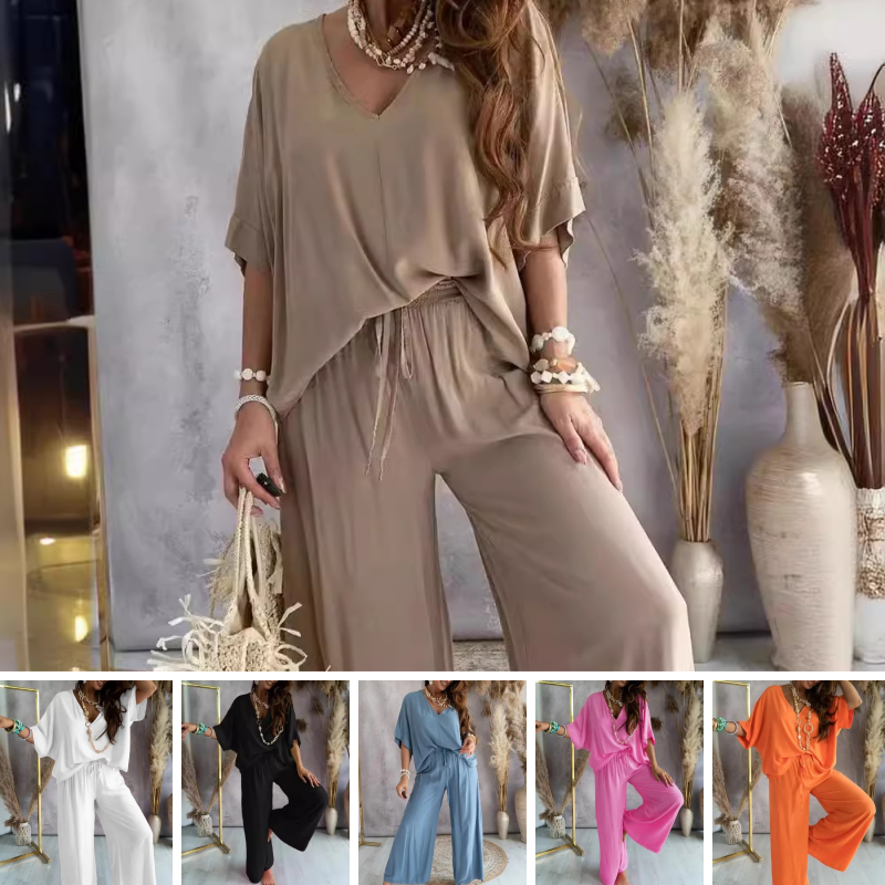 ✨2024 Produse noi💖Culoare solidă pentru femei Loose Fit Jumpsuit Set