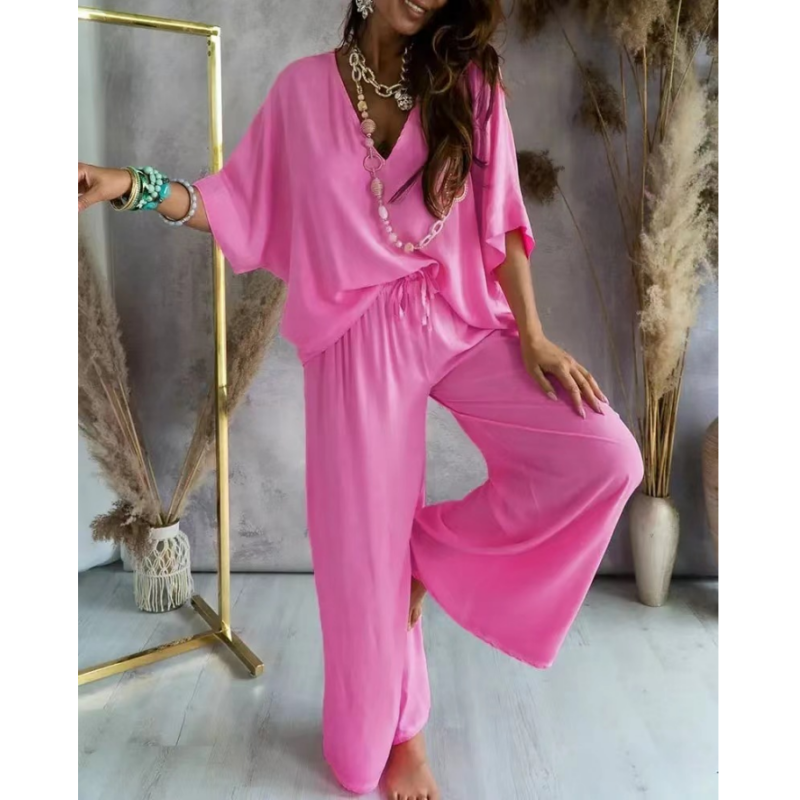 ✨2024 Produse noi💖Culoare solidă pentru femei Loose Fit Jumpsuit Set