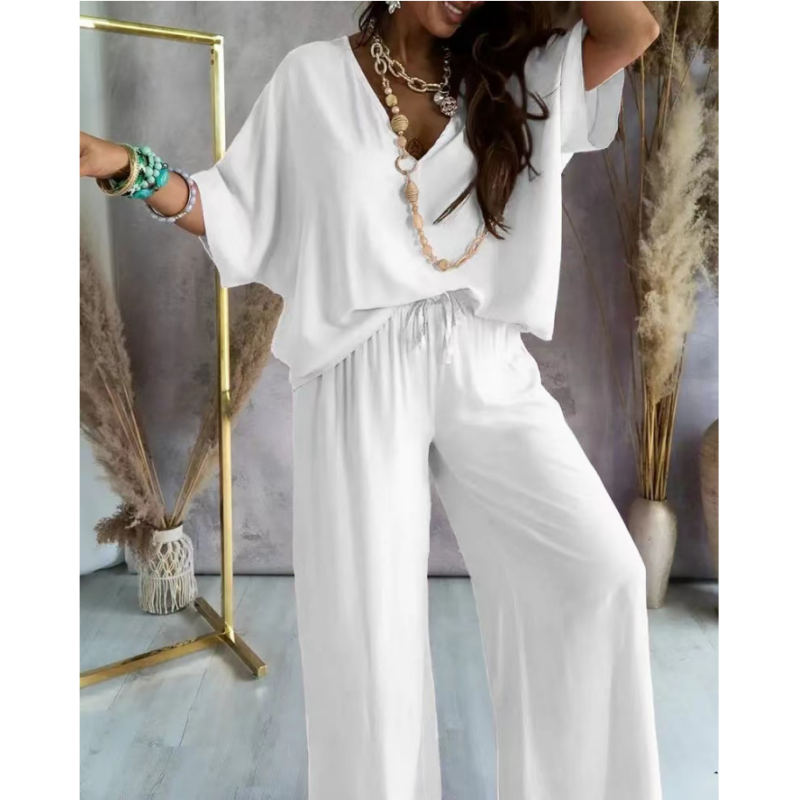 ✨2024 Produse noi💖Culoare solidă pentru femei Loose Fit Jumpsuit Set