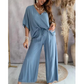 ✨2024 Produse noi💖Culoare solidă pentru femei Loose Fit Jumpsuit Set