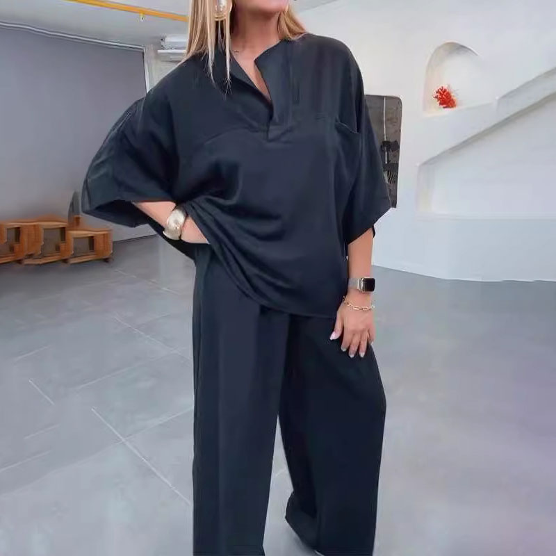 ✨Eleganța este atât de simplă💃Top din două piese pentru femei și pantaloni cu picioare largi