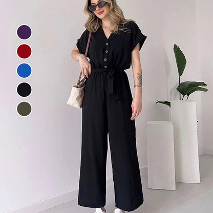 【🎊2024 Produse noi】💖Femeii V-Neck cu mânecă scurtă Casual Jumpsuit