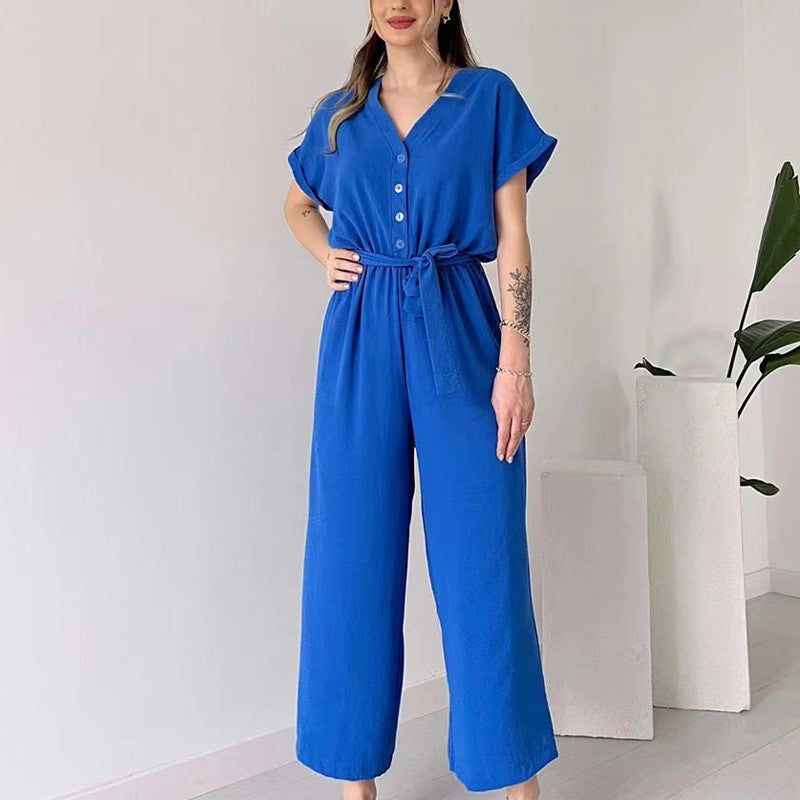 【🎊2024 Produse noi】💖Femeii V-Neck cu mânecă scurtă Casual Jumpsuit