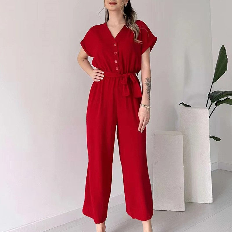 【🎊2024 Produse noi】💖Femeii V-Neck cu mânecă scurtă Casual Jumpsuit