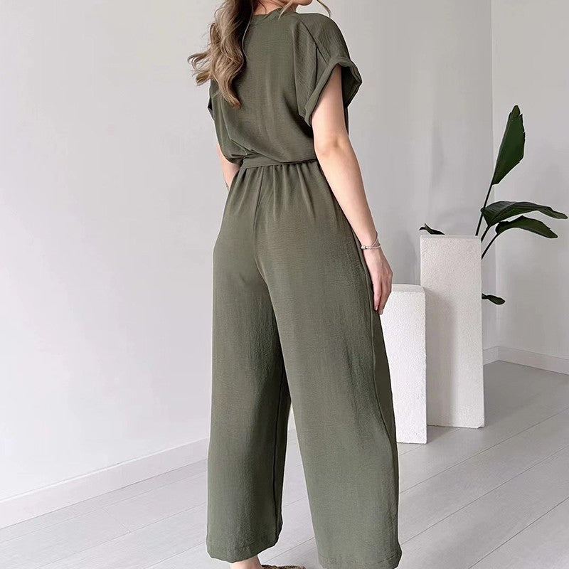 【🎊2024 Produse noi】💖Femeii V-Neck cu mânecă scurtă Casual Jumpsuit