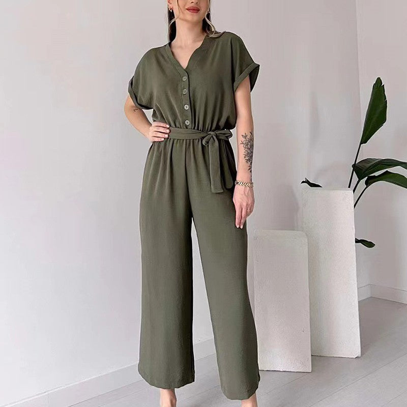 【🎊2024 Produse noi】💖Femeii V-Neck cu mânecă scurtă Casual Jumpsuit