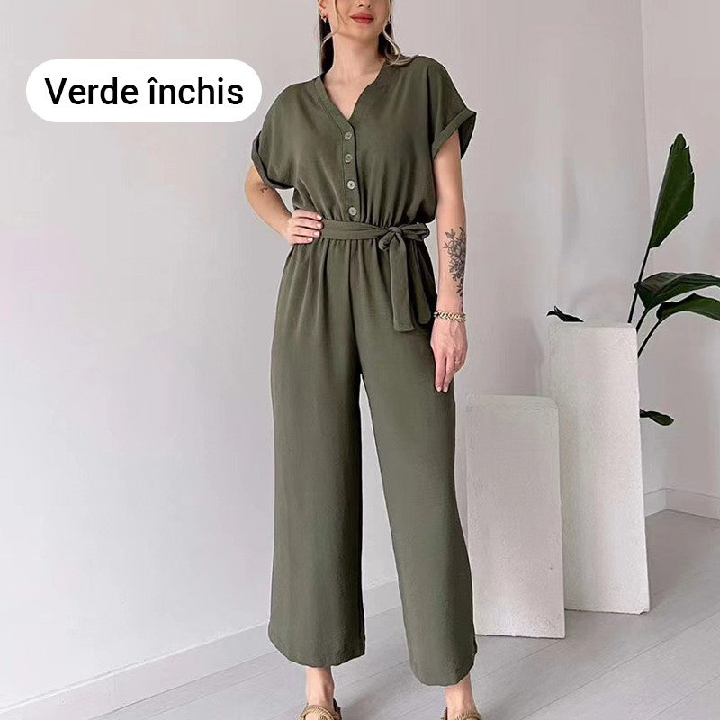 【🎊2024 Produse noi】💖Femeii V-Neck cu mânecă scurtă Casual Jumpsuit