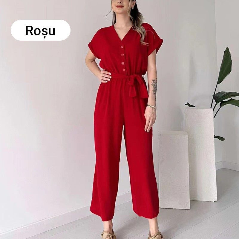 【🎊2024 Produse noi】💖Femeii V-Neck cu mânecă scurtă Casual Jumpsuit