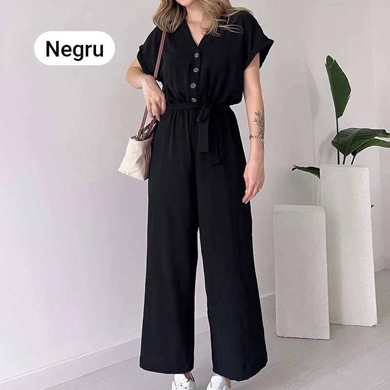 【🎊2024 Produse noi】💖Femeii V-Neck cu mânecă scurtă Casual Jumpsuit