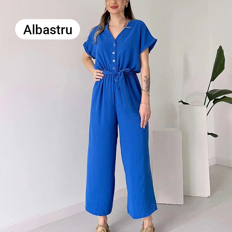 【🎊2024 Produse noi】💖Femeii V-Neck cu mânecă scurtă Casual Jumpsuit