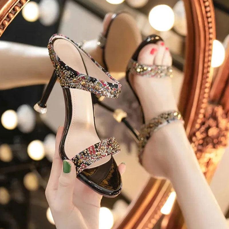 Rhinestone Open-Toe Stiletto Sandals