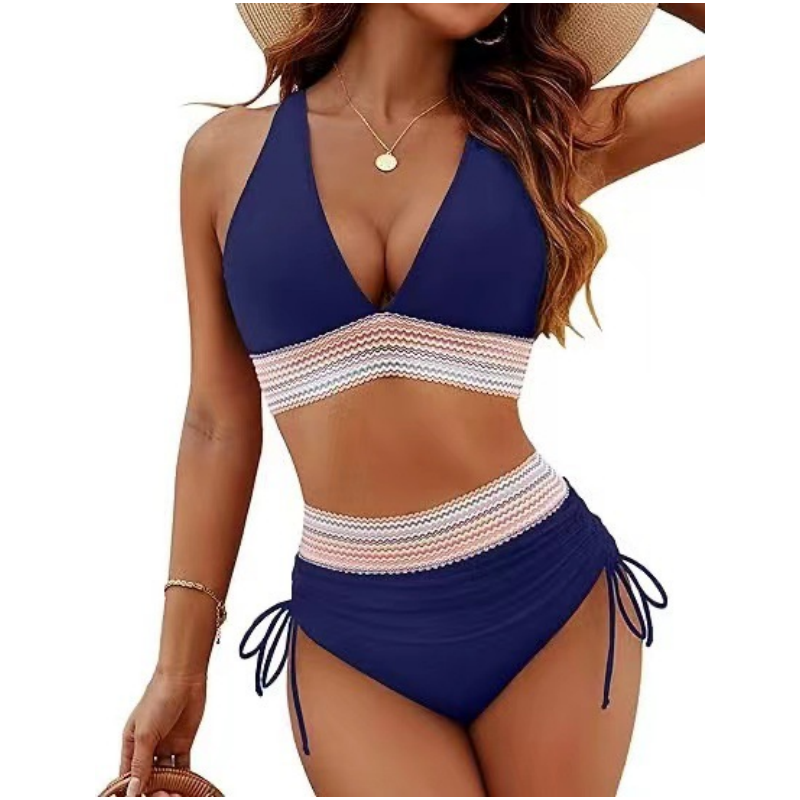 💗Răspunzând chemării verii👙Set bikini 2 piese cu decolteu în V și patchwork