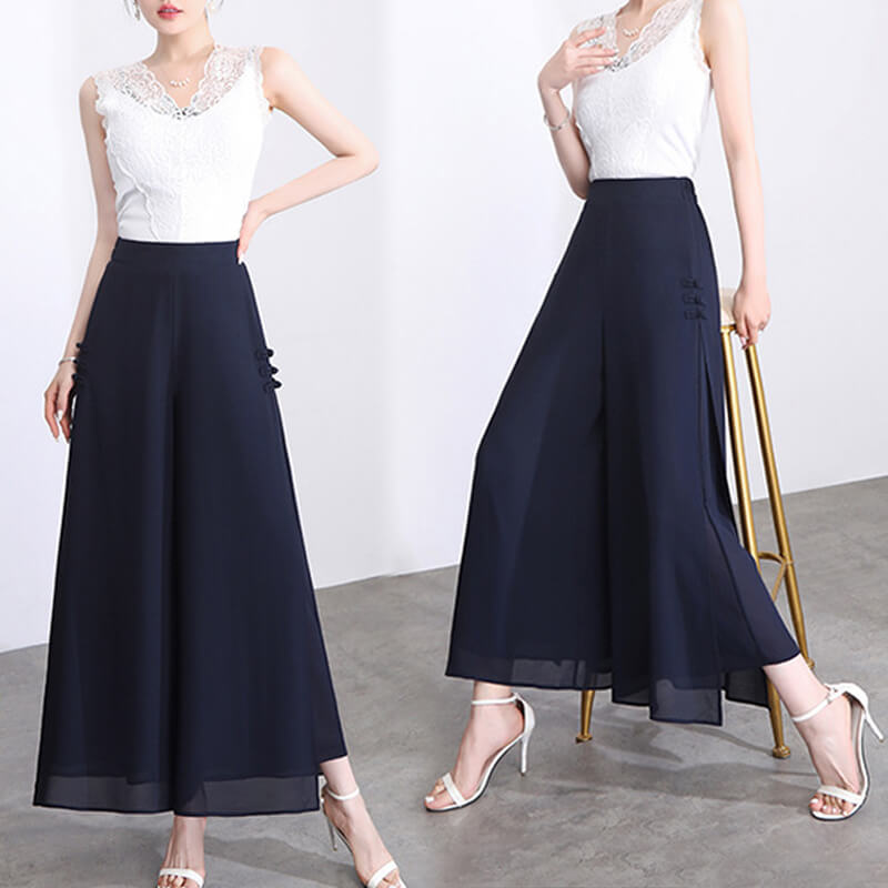 ✨Elegant și modest - 👖Pantaloni din sifon cu picior larg .