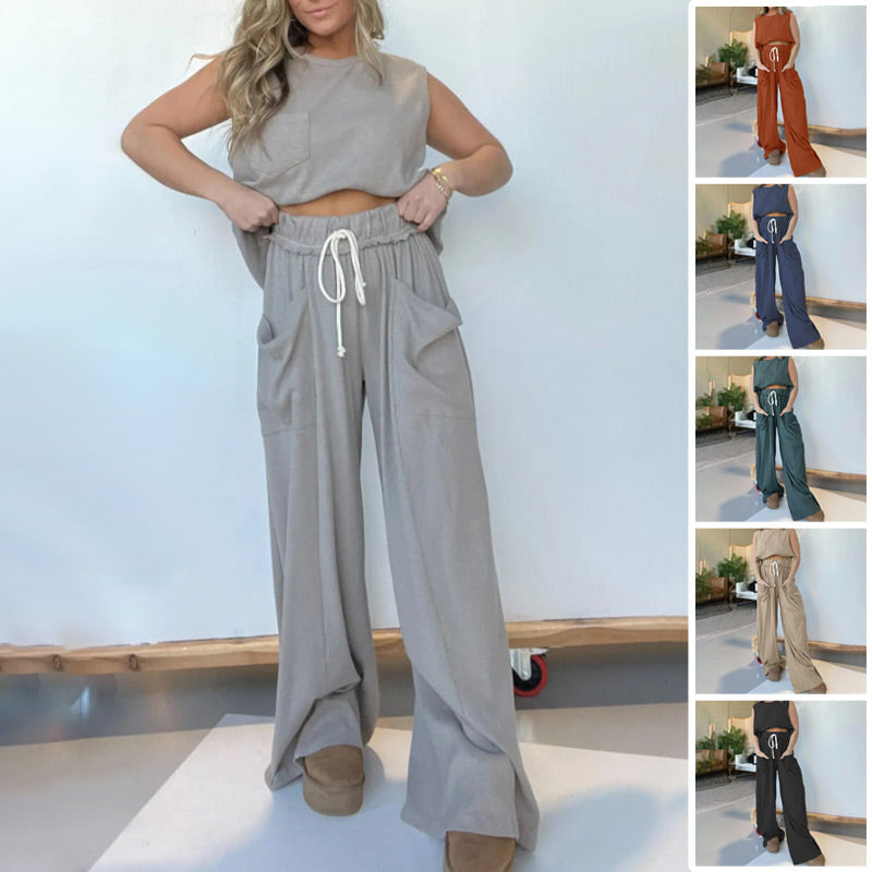 【✨2024 Produse noi】🧥&👖Noua femei fără mâneci Tank Top Wide Leg Sweatpants Set