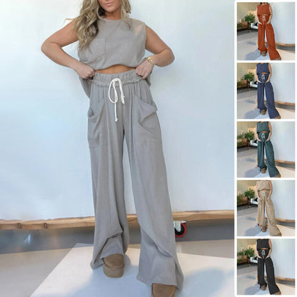 【✨2024 Produse noi】🧥&👖Noua femei fără mâneci Tank Top Wide Leg Sweatpants Set