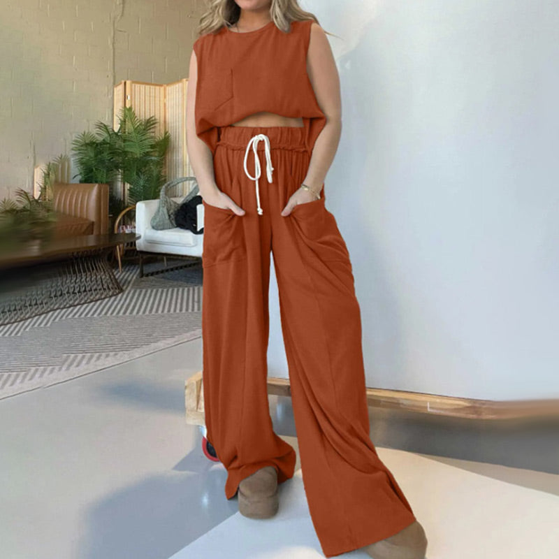 【✨2024 Produse noi】🧥&👖Noua femei fără mâneci Tank Top Wide Leg Sweatpants Set