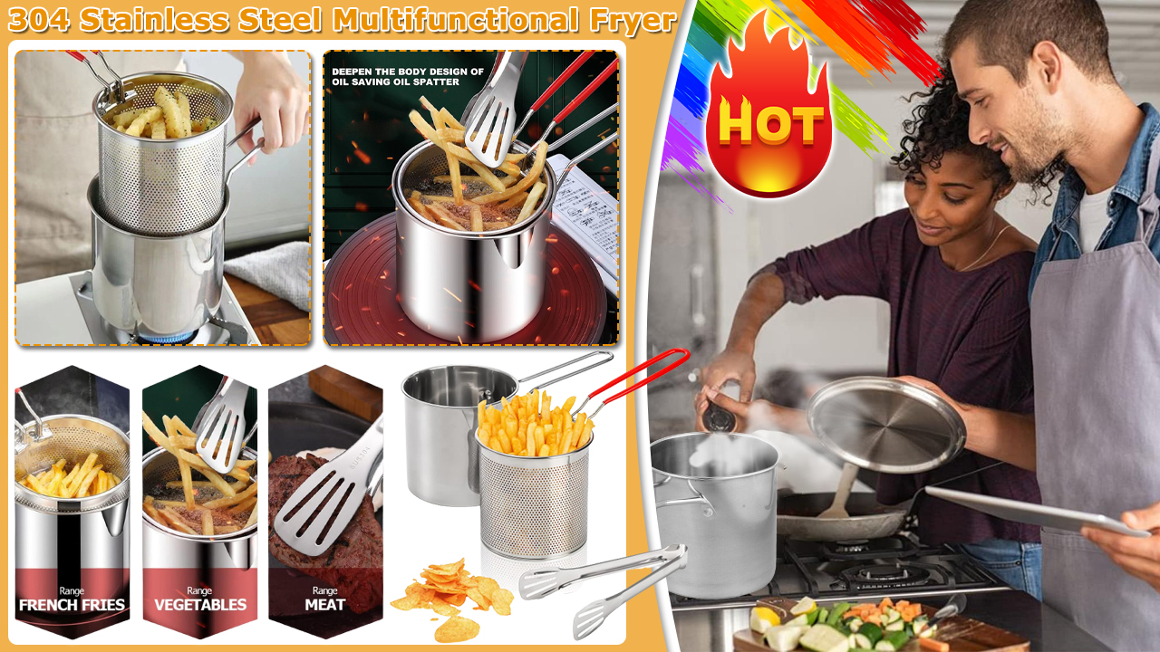 【🎊Ușor de utilizat】🔥304 Fryer multifuncțional din oțel inoxidabil