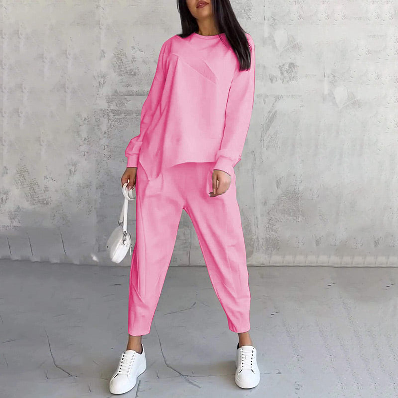 【🔥2024 Produse noi】💖Set de pantaloni și tricou cu mânecă lungă și tiv neregulat pentru femei