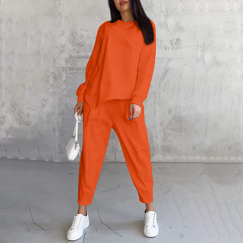 【🔥2024 Produse noi】💖Set de pantaloni și tricou cu mânecă lungă și tiv neregulat pentru femei