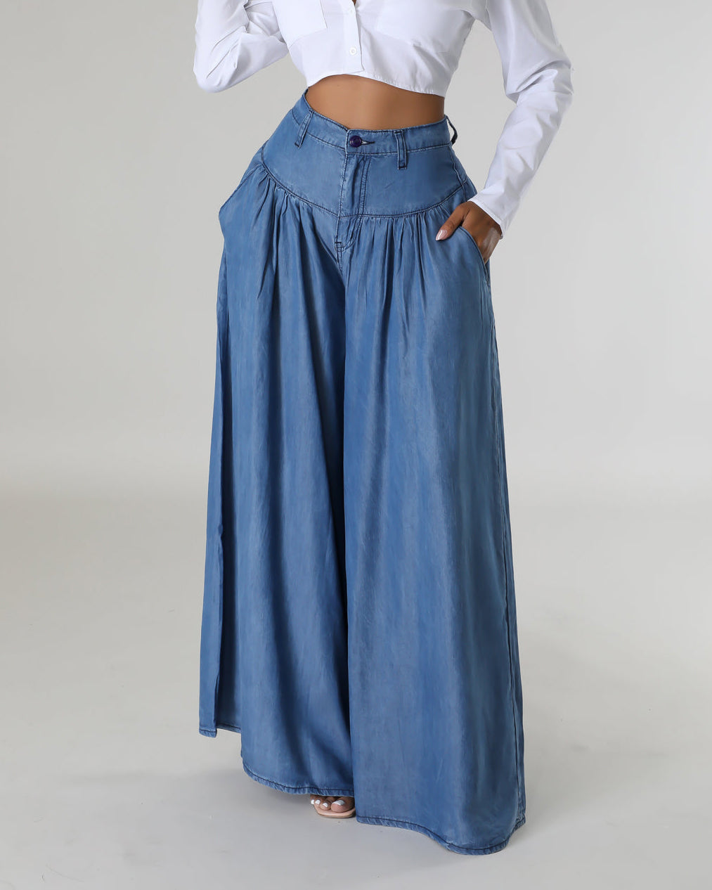 【💗Eleganța este atât de simplă】👖Talie înaltă fermoar Wide Leg Denim Femei pantaloni