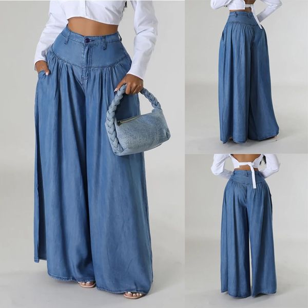 【💗Eleganța este atât de simplă】👖Talie înaltă fermoar Wide Leg Denim Femei pantaloni