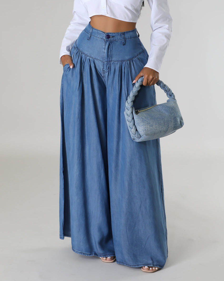 【💗Eleganța este atât de simplă】👖Talie înaltă fermoar Wide Leg Denim Femei pantaloni