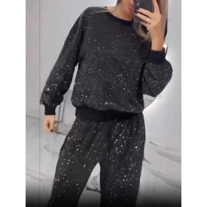 【🔥2025 Produse noi】✨Top cu paiete și pantaloni cu picior larg Set două piese