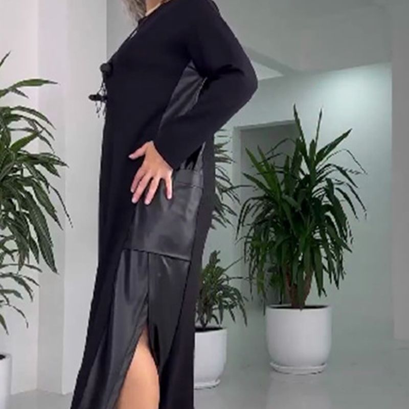 👗Rochie casual din piele liberă pentru femei cu buzunare