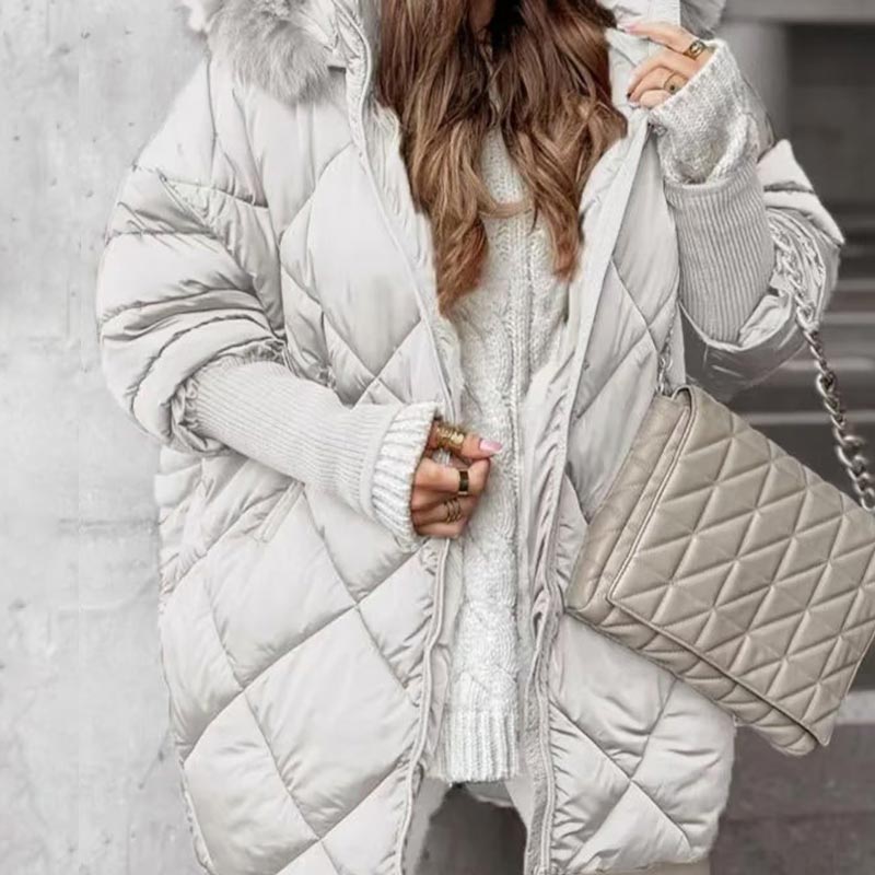 💖Femeii de iarnă la modă la mijlocul lung parka haina cu tricot Patchwork mâneci