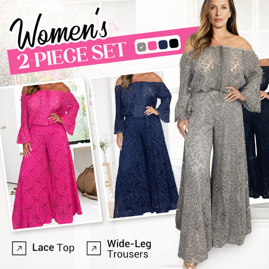 【M-4XL】💖Set pentru femei în două părți: Top dantelă + pantaloni cu picior lat
