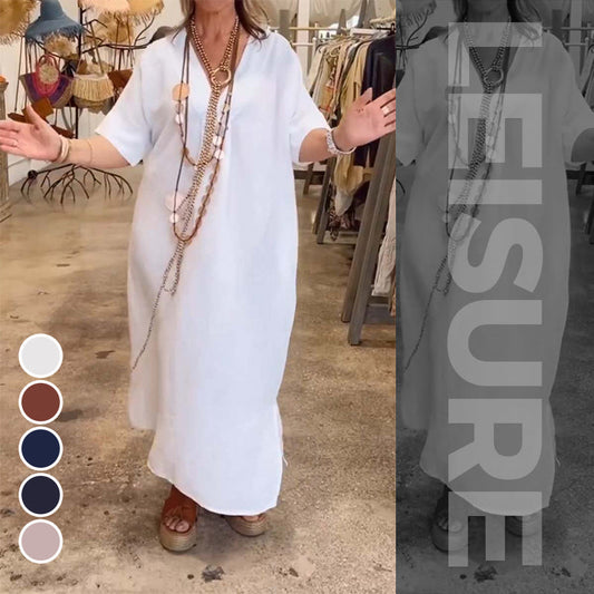 【M-4XL】💖Rochie maxi din bumbac de culoare solidă cu buzunare