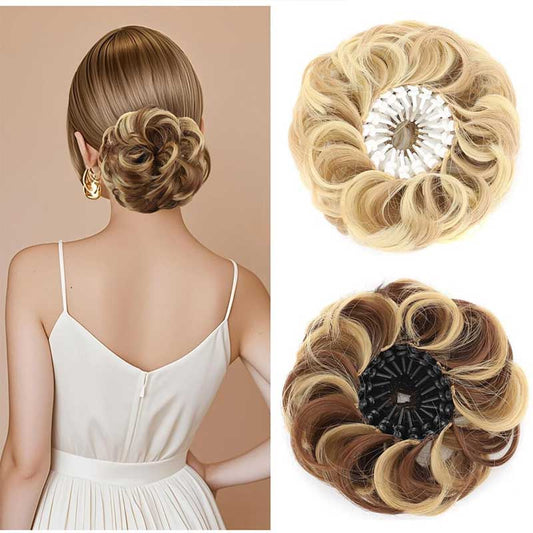 ✨Perucă sintetică voluminoasă cu chignon, cu clipsuri de păr reglabile