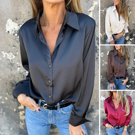 【S-2XL】👚Cămașă elegantă cu mânecă lungă din satin