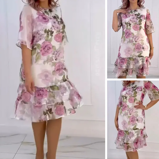 【S-5XL】🌺Rochie cu volane multiple, culoarea roz trandafir