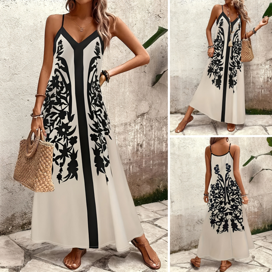 【S-2XL】👗Αμάνικο εμπριμέ φόρεμα με λουράκι σπαγγέτι