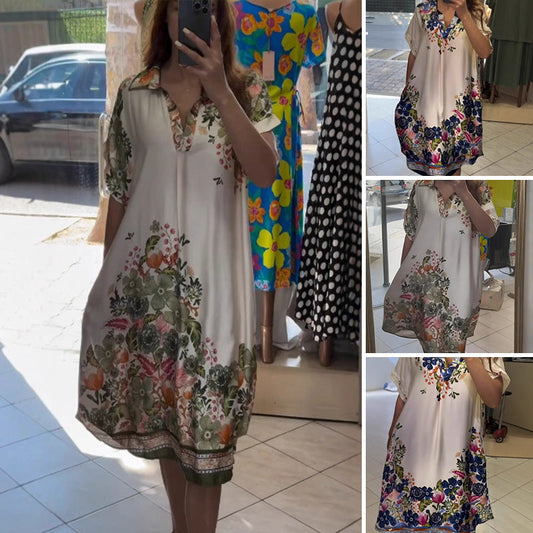 【S-4XL】🌺Χαλαρό φλοράλ φόρεμα με V λαιμόκοψη
