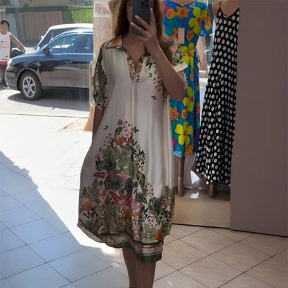 【S-4XL】🌺Χαλαρό φλοράλ φόρεμα με V λαιμόκοψη