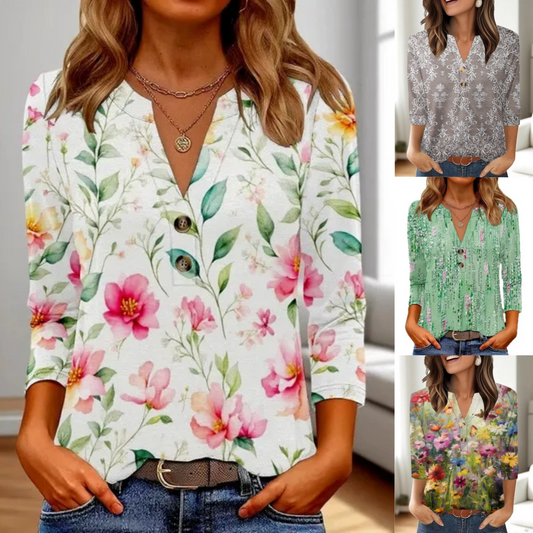 【S-4XL】🌹Γυναικείο casual μπλουζάκι με V λαιμόκοψη και τύπωμα