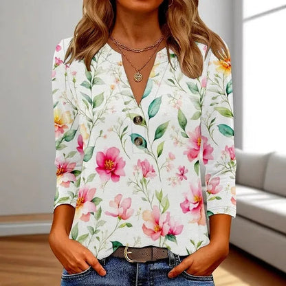 【S-4XL】🌹Γυναικείο casual μπλουζάκι με V λαιμόκοψη και τύπωμα